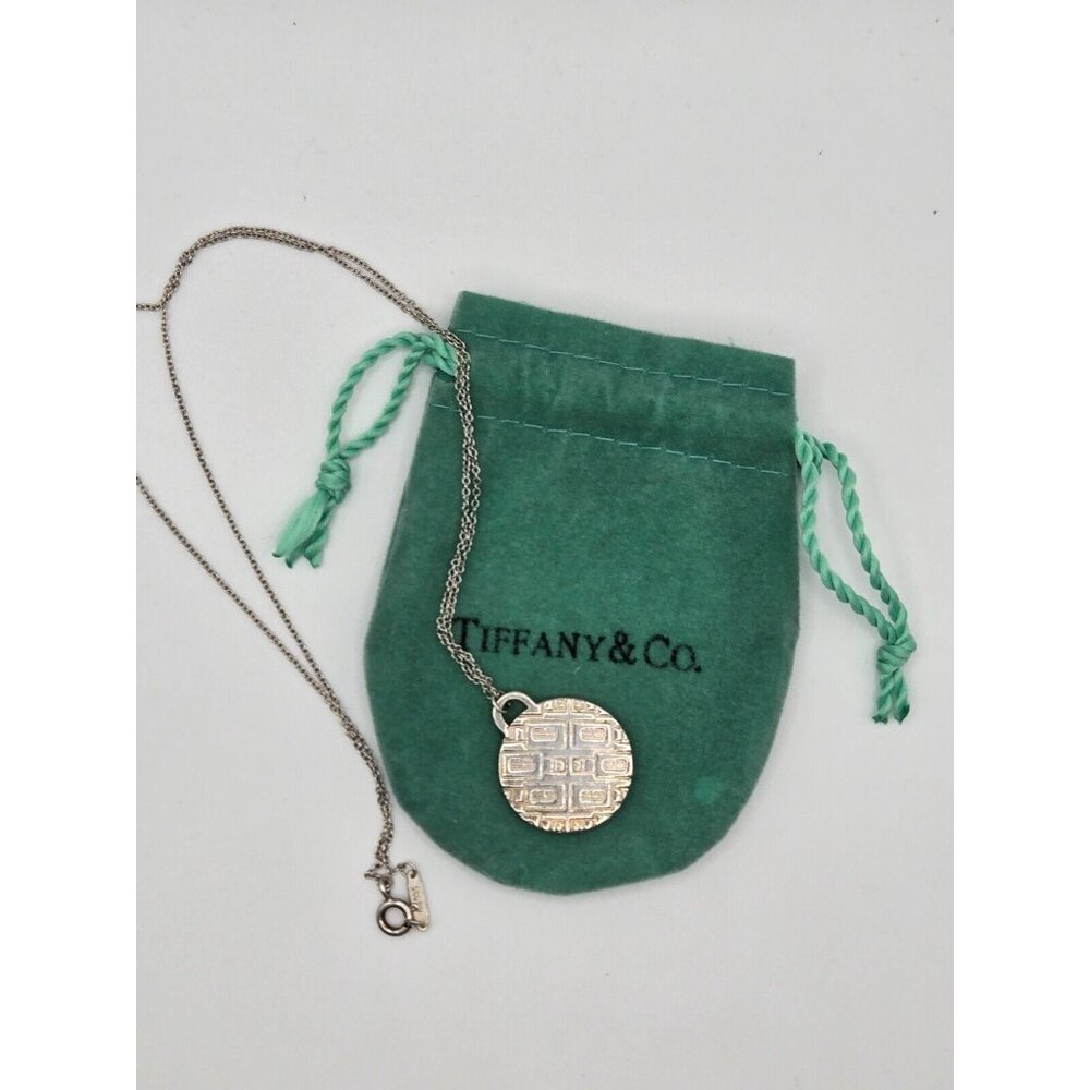 Tiffany & Co sterling signed 45 year clinique necklace 18" chain 1" pendant - Picture 3 of 9